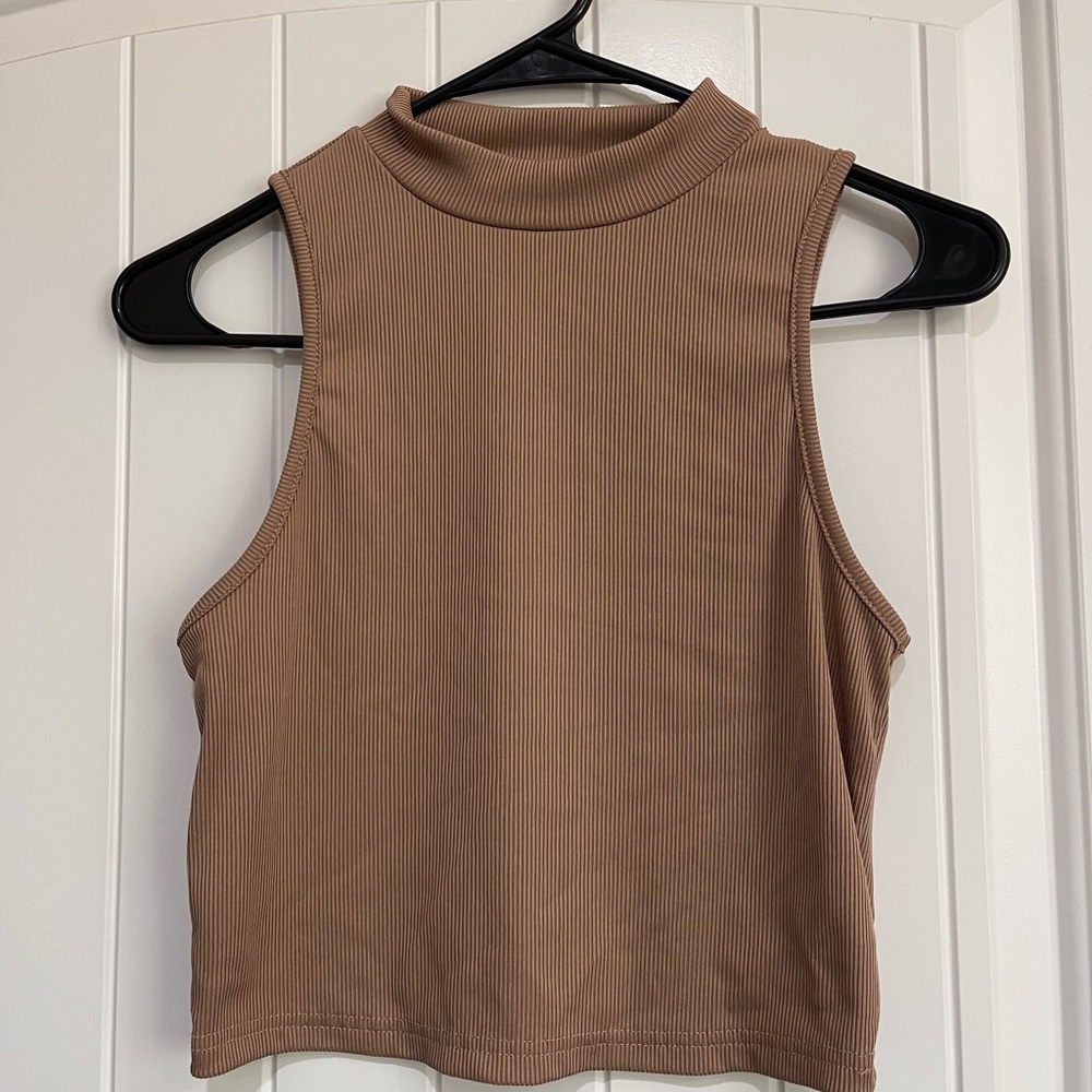 SHEIN Brown Tan Fitted Crop Tank Top